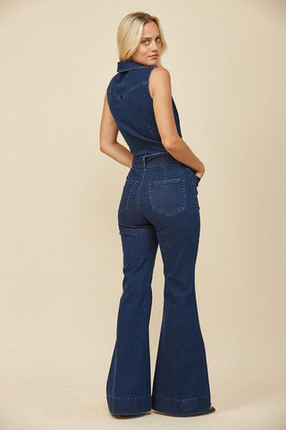 Western Denim Belted Jumpsuit - Simply Me Boutique