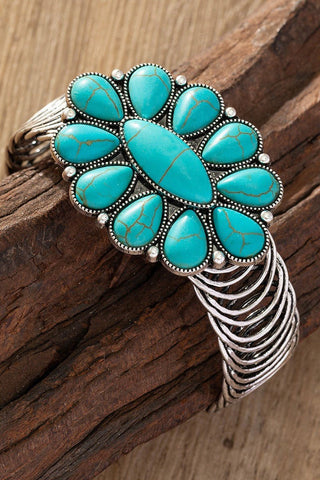 Western Floral Turquoise Flexible Open Bangle - Simply Me Boutique