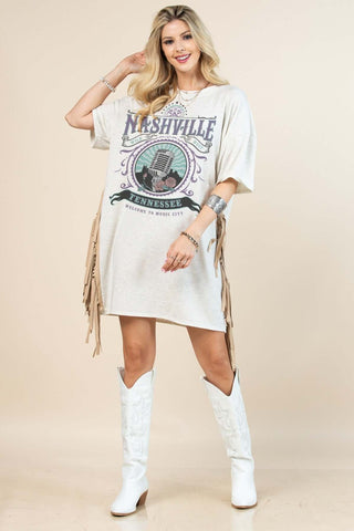 Western Print Fringed Shirt Dress - Simply Me Boutique