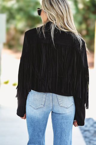 Western Rebel Black Fringe Suede Moto Jacket - Simply Me Boutique