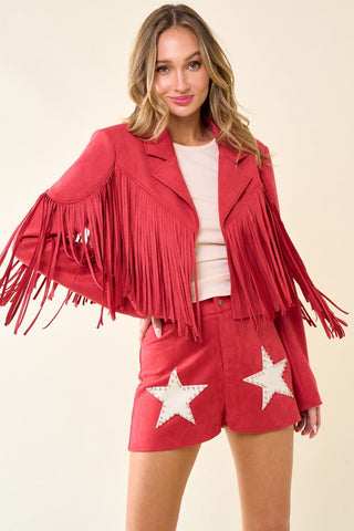 Western Rebel Red Fringe Suede Moto Jacket - Simply Me Boutique