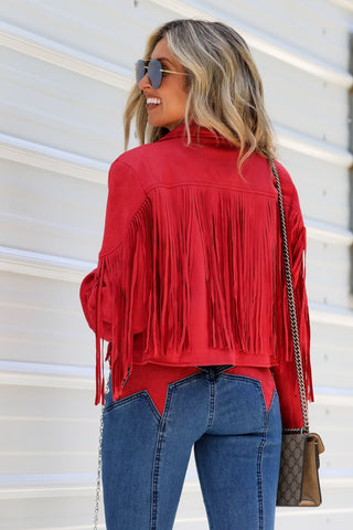 Western Rebel Red Fringe Suede Moto Jacket - Simply Me Boutique