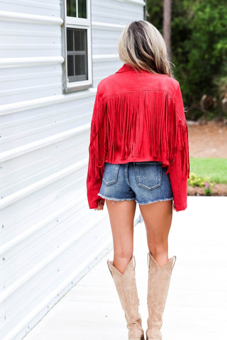 Western Rebel Red Fringe Suede Moto Jacket - Simply Me Boutique