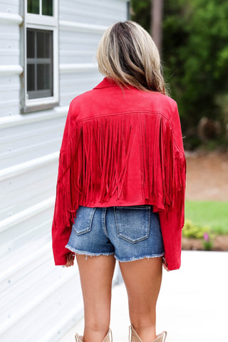 Western Rebel Red Fringe Suede Moto Jacket - Simply Me Boutique