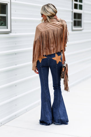 Western Rebel Tan Fringe Suede Moto Jacket - Simply Me Boutique