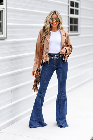 Western Rebel Tan Fringe Suede Moto Jacket - Simply Me Boutique