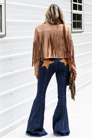 Western Rebel Tan Fringe Suede Moto Jacket - Simply Me Boutique