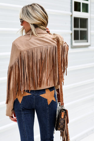 Western Rebel Tan Fringe Suede Moto Jacket - Simply Me Boutique