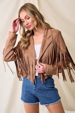 Western Rebel Tan Fringe Suede Moto Jacket - Simply Me Boutique