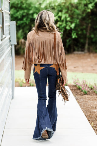 Western Rebel Tan Fringe Suede Moto Jacket - Simply Me Boutique