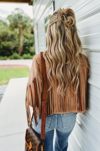 Western Rebel Tan Fringe Suede Moto Jacket - Simply Me Boutique