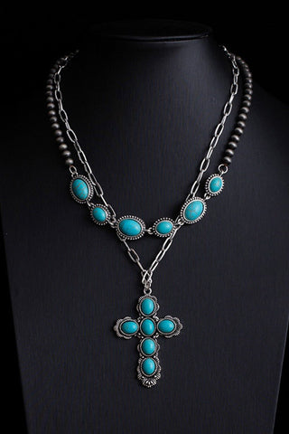 Western Soul Turquoise Cross Necklace - Simply Me Boutique