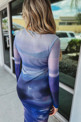 What a Stunner Long Sleeve Mesh Blue Ombre Dress - Simply Me Boutique