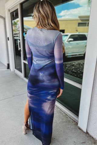 What a Stunner Long Sleeve Mesh Blue Ombre Dress - Simply Me Boutique