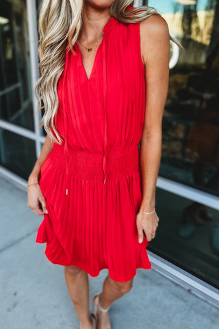 Where the Heart Is Coral Red Pleated Dress - Simply Me Boutique