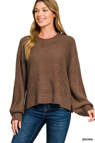 Whispering Sands BROWN Balloon Sleeve Sweater - Simply Me Boutique