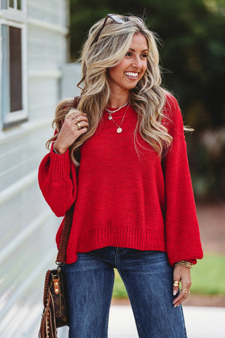 Whispering Sands Red Balloon Sleeve Sweater - Simply Me Boutique