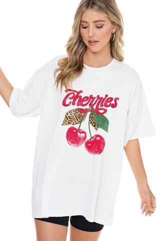 White Cherries Graphic Tee Top - Simply Me Boutique