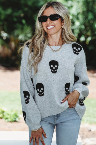 Wicked Ways Skull Oversized Grey Sweater - Simply Me Boutique