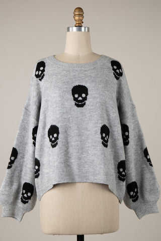 Wicked Ways Skull Oversized Grey Sweater - Simply Me Boutique