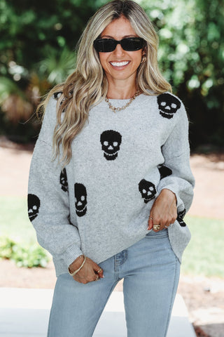 Wicked Ways Skull Oversized Grey Sweater - Simply Me Boutique