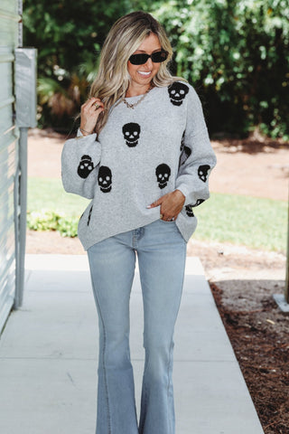 Wicked Ways Skull Oversized Grey Sweater - Simply Me Boutique