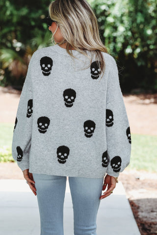 Wicked Ways Skull Oversized Grey Sweater - Simply Me Boutique