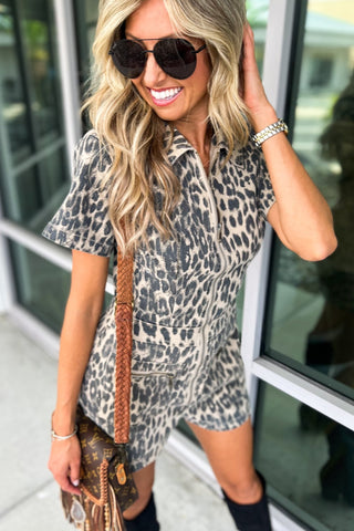 Wild Intentions Mineral Washed Leopard Romper - Simply Me Boutique