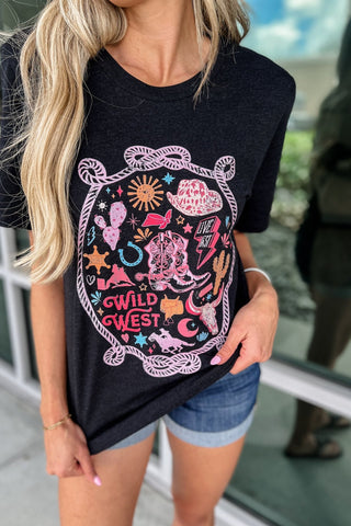 Wild West Cowboy Heathered Black Graphic Tee - Simply Me Boutique