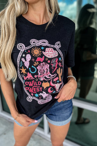 Wild West Cowboy Heathered Black Graphic Tee - Simply Me Boutique