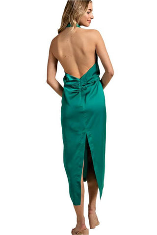 Would You Go With Me Open Back Halter Green Satin Dress - Simply Me Boutique