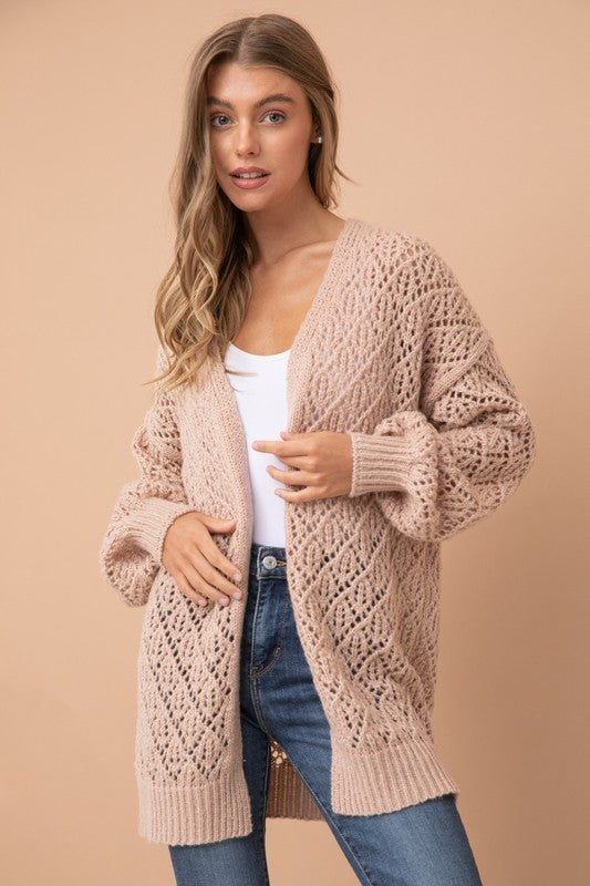 Better Days Taupe Open Knit Cardigan