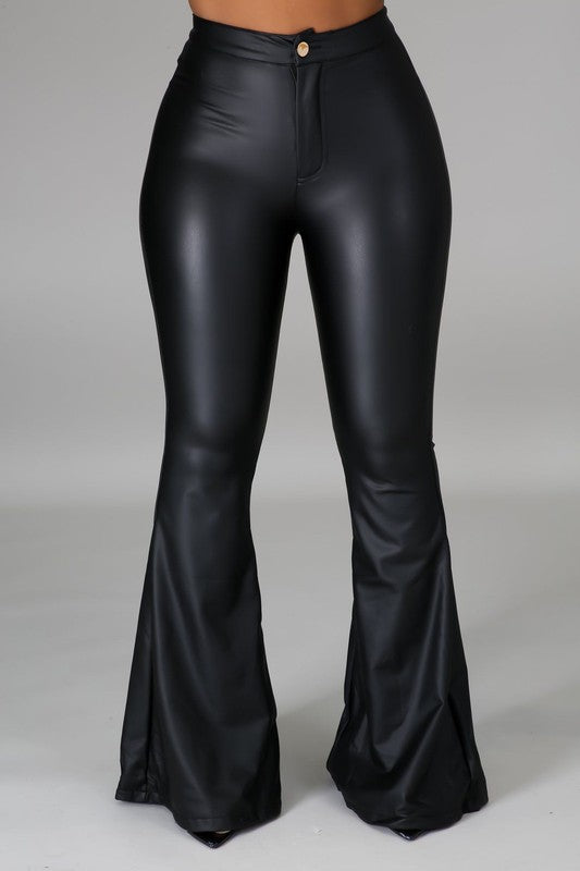 Such A Mood Faux Leather Bell Bottom Pants