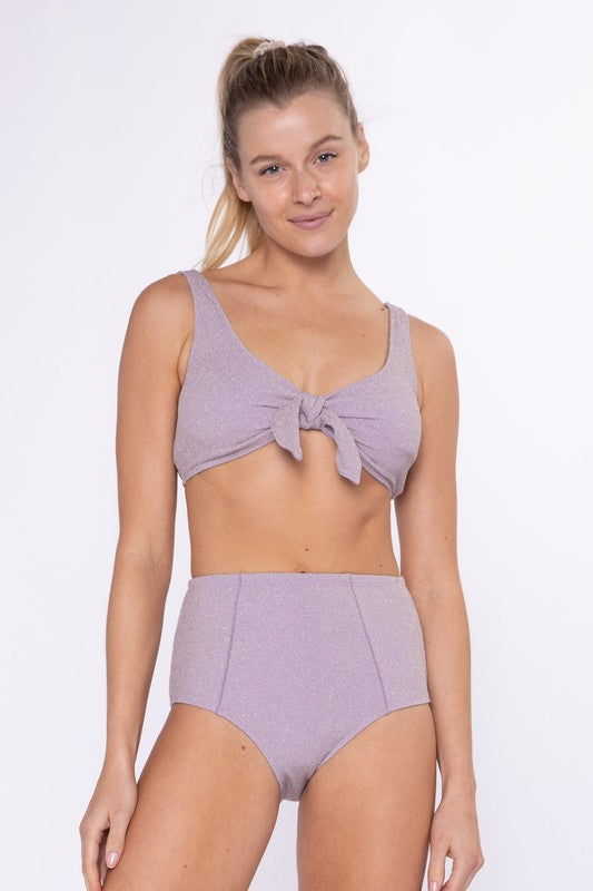 Lurex Metallic Thread Bow Dusty Lilac Bikini Set
