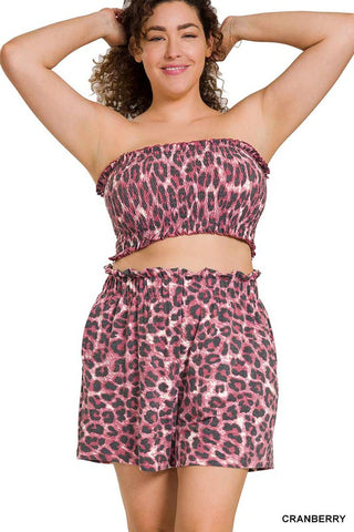 Lazy Day Vibes Leopard Smocked Cropped Tube Top and Shorts Set