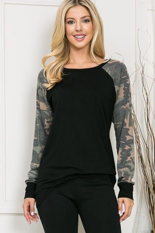 Middle of the Night Camo Sleeve Black Tunic