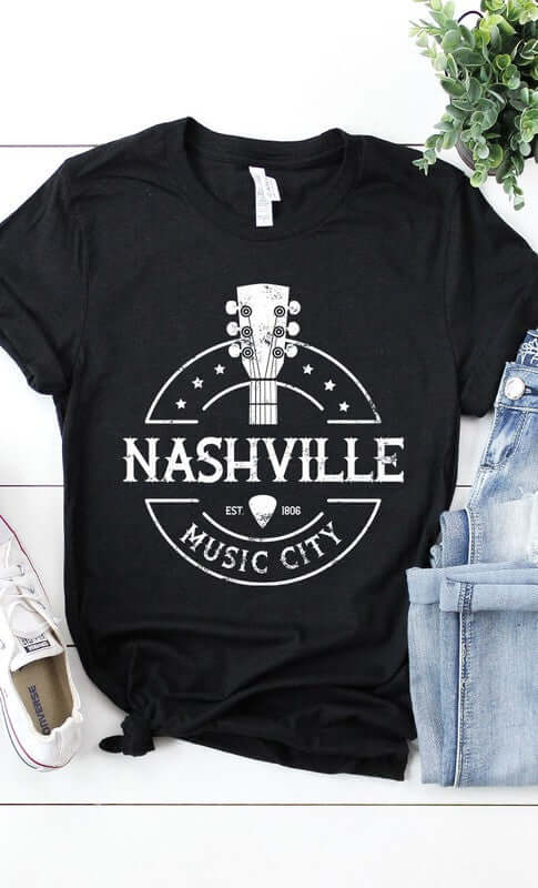 Nashville Music City Black Graphic Tee