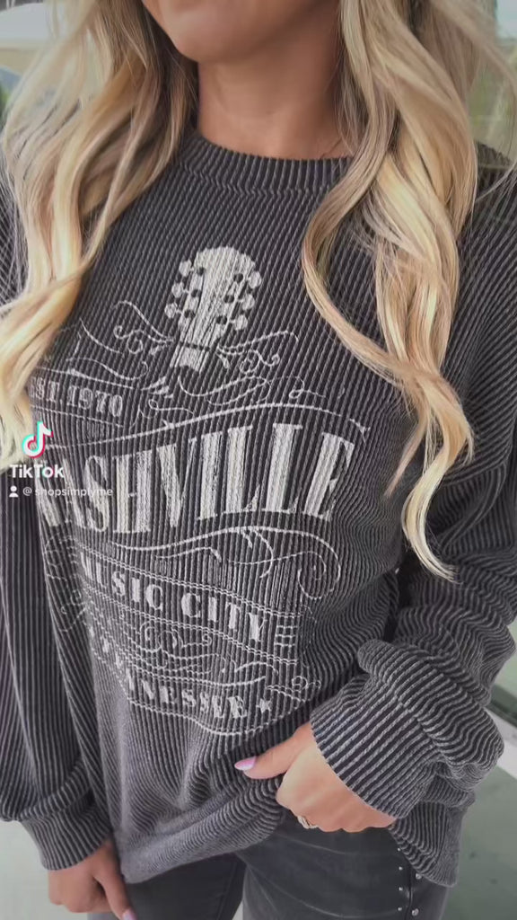 Nashville Corded Charcoal Graphic Pullover