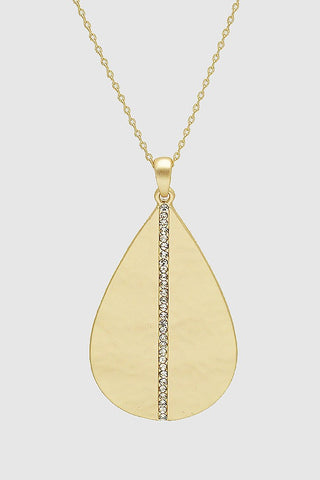 (More colors) Hammered Metal Crystal Pave Teardrop Necklace