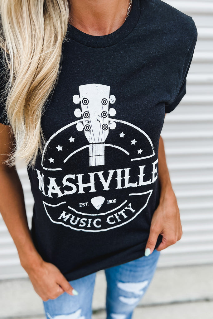 Nashville Music City Black Graphic Tee