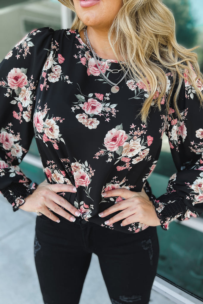 Time for a Change Floral Black Top