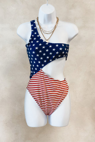 Star Spangled One Shoulder One Piece Swimsuit