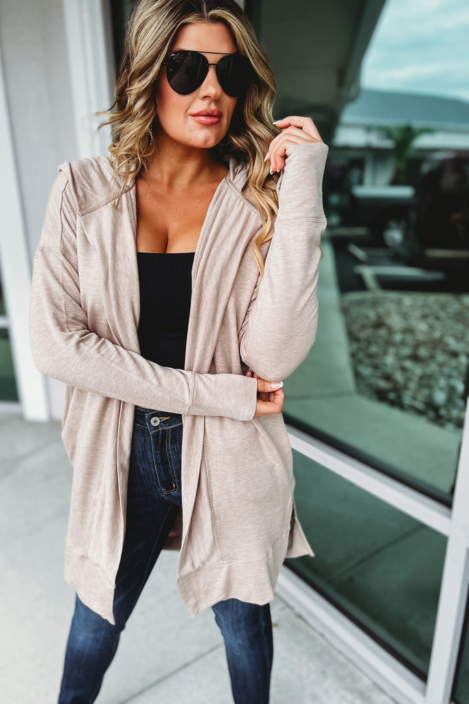 Lesson Learned Long Oatmeal Hooded Cardigan
