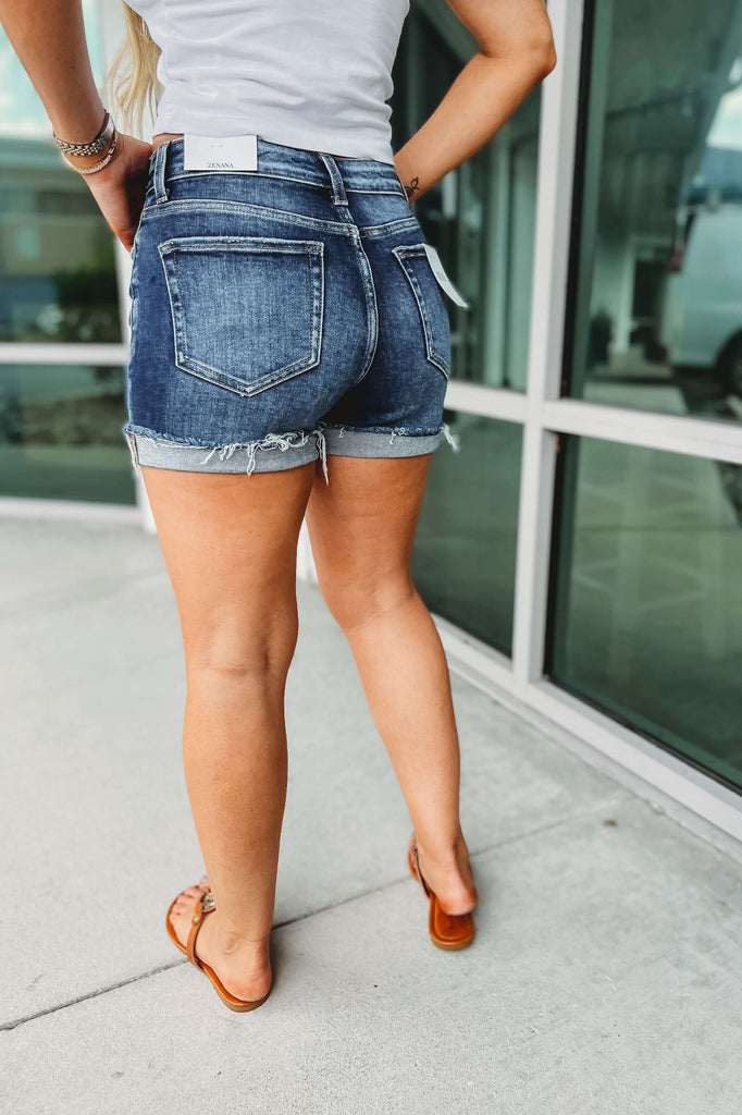 (More colors) Callie Distressed Raw Hem Cuffed Denim Shorts