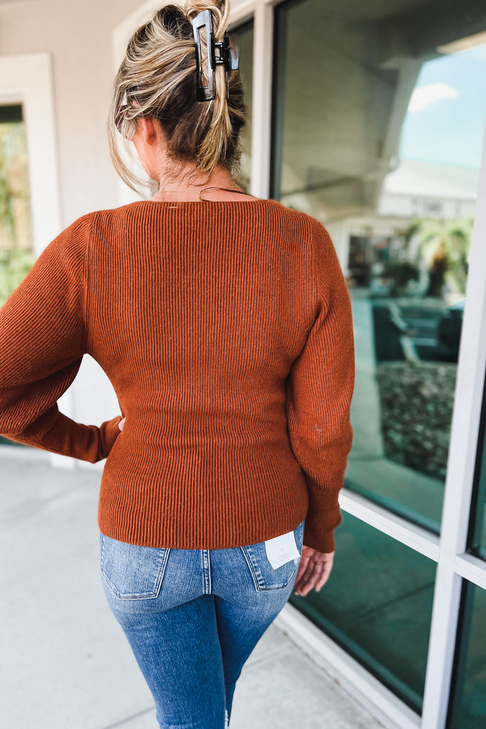 My Side of Town Puff Sleeve Rust Sweater Top