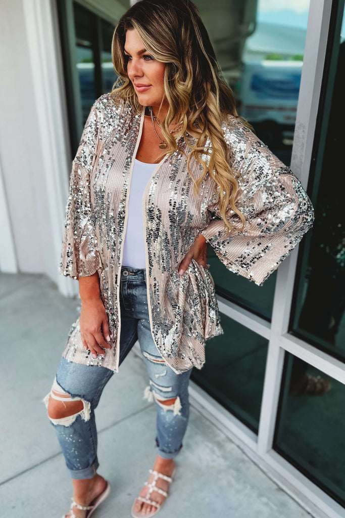 Party Like a Rockstar Taupe Sequin Cardigan