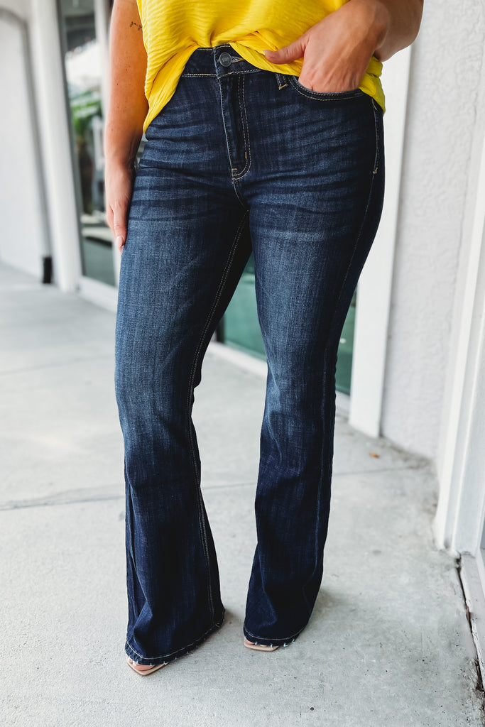 Kancan Tiffany Mid Rise Dark Wash Flare Jeans