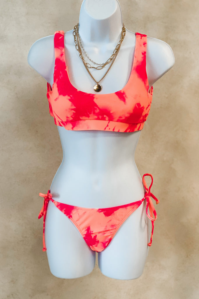 The Barcelona Coral Tie Dye Banded Bikini Set