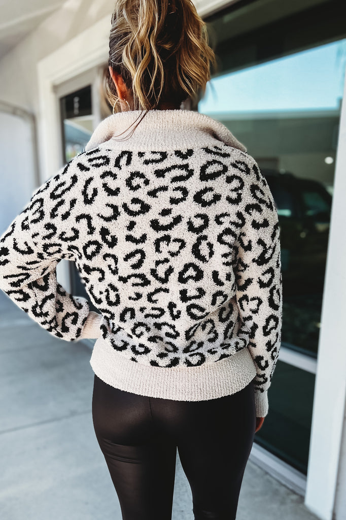 Touch of Comfort Leopard Ivory Half Zip Pullover