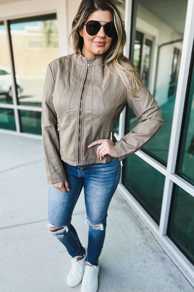 (More colors) Faux Leather Moto Jacket